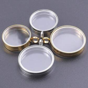 25/30mm Thin Edge Steel/Gold/Cinnabar Color Openable Stainless Steel Round Smooth Glass Locket Pendant For Jewelry Making, Necklace, Keychain, Commemorative, Photo Floating Charm, DIY Pendant, Personalized Locket, Daily/Birthday Gift, Non-Fading Accessory