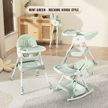 Baby High Chair, Height Adjustable Convertible High Chair/Rocking Chair, With Detachable Tray Style Seat Belt Footstool And Leather Seat Cushion, Suitable For Infants Aged 6-36 Months - 綠色 - 查看 6