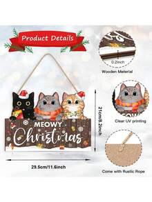 1. 圣诞墙饰；猫咪主题卧室门挂；家居装饰，壁挂式节日挂饰；扁平木质圣诞装饰——三只猫咪套装（佩戴圣诞帽和围巾）。适用于客厅、卧室和走廊的节日家居装饰，或作为季节性办公室装饰品。