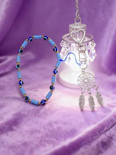 Dreamcatcher Devil's Eye Keychain Is Suitable For Cute Graduation, Return To School, And Birthday Gifts, Backpacks, School Bus Accessories, Cute Gothic Y2k Bag Accessories, Hanging Ropes With ID Cards, Car Accessories, And Accessories