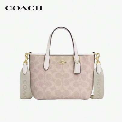  COACH City 15 Brand Logo Removable Strap Coated Canvas Tote Bag Shoulder Handbag Mini Women Beige/Chalk White CW032-IMXDM