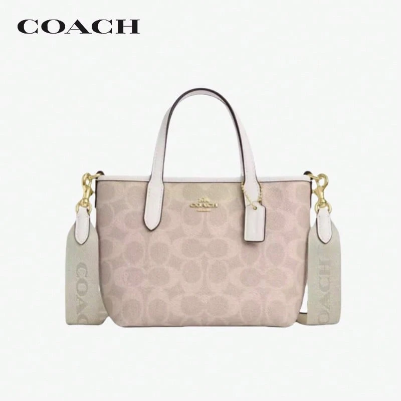 COACH City 15 品牌标志可拆卸肩带涂层帆布手提包单肩包迷你女士米色/粉白色 CW032-IMXDM - 杏色 - 查看 1