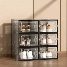 6/12/18/24 Pack X Large Shoe Organizer Storage Boxes For Closet, Modular Space Saving Shoe Boxes Clear Plastic Stackable Sneaker Containers Display Case With Lids - Black - View 10