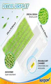 KEEPOW Reusable Mop Replacement Pads Refills Compatible With Shark Vacmop VM252 VM200 VC205 VM250, Reusable Wet And Dry Mop Pads For Hardwood Floor Cleaning, Green, 6 Pack - ColorA - 查看 3