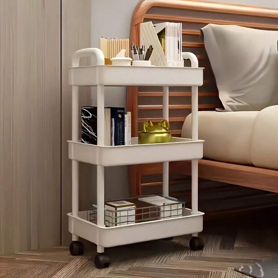 1pc Multi-Functional Rolling Storage Cart - 2/3/4/5 Tiers, 360° Rotation, Suitable For Kitchen, Bathroom, Office - Movable Storage Rack, Black Or White/NPlastic Material May Be Soft, Casters Not Fixed.
