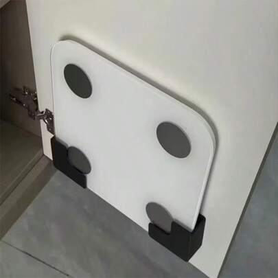 Estantería de pared para almacenar básculas, estantería de pared sin taladro, instalación adhesiva, organizador de plástico duradero y ahorrador de espacio, adecuado para baño y gimnasio en casa, diseño de moda, estructura resistente, con caja de almacenamiento, se adapta a todas las básculas