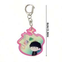 1pc Mob Psycho 100 Cartoon Dimpled Shaker Keychain, Acrylic Shaker Pendant For Backpack - Multicolor - View 6