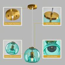 YQYYFC Light Blue Glass Pendant Lights Kitchen Island Gold Hanging Light Fixture Glass Globe Pendant Light Modern Pendant Lighting For Kitchen Island Bedroom Dining Room (7.87") - 7.87 in Light Blue - 查看 7