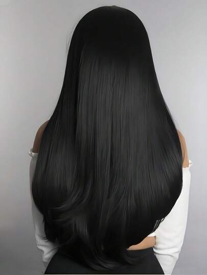 The 28-Inch Black Long Synthetic Straight Hair Wig Is A Heat-Resistant Wig For Women, Suitable For Daily Parties And Halloween Wigs