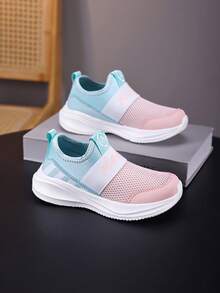 Novos calçados esportivos casuais infantis sem cadarço, unissex, respiráveis, de malha dupla, confortáveis, para crianças