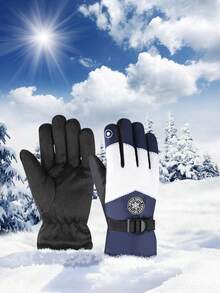 1 双拼色加厚保暖滑雪手套，户外骑行防风手套，防滑掌心，可调节腕围，适合户外运动、健身、雪上活动 - 彩色 - 查看 9