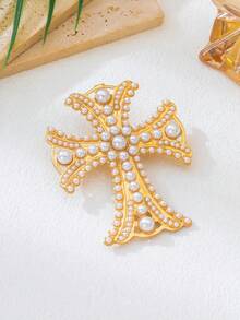 1 pieza Broche de cruz con perlas exageradamente elegante y lujoso, muy adornado, adecuado para banquetes, bodas, fiestas, citas casuales y salidas, joya de moda multifuncional como regalo para mujeres, excelente para amigas, hermanas, amantes, Día de San Valentín, aniversario