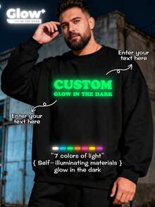 بلوزة رياضية مضيئة في الظلام، مخصصة وشخصية للرجال ذوي الحجم الكبير. متوفرة خيارات نصية متعددة. ما عليك سوى تحميل صورتك للحصول عليها. خيار أنيق وفريد. أنشئ بلوزة رياضية ذات رقبة مستديرة شخصية. إنها هدية لأصدقائك أيضًا. - الأسود - مشاهدة 2