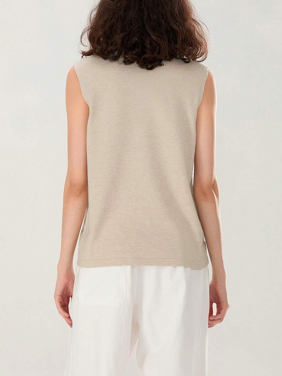 Women's Autumn Winter Sweater Vest V Neck Christmas Pattern Print Button Up Knit Tank Tops - Beige - View 1