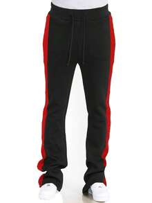 Mens Casual Tech Fleece Solid Stacked Sweat Pants - Black Red - View 2