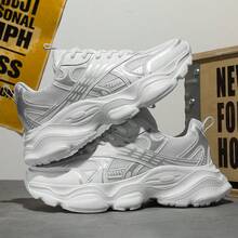 WANWEISI Chaussures de sport à motif laser dégradé pour hommes - Maille respirante et semelle en EVA, chaussures de course à lacets basses confortables, multifonctionnelles et décontractées, respirantes et durables, convenant pour la course, la randonnée, les activités extérieures et le port quotidien, le fitness - Disponibles en argent, blanc, noir - Blanc - Voir 8