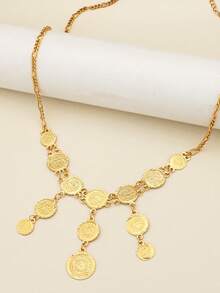 1pc Vintage Gold Textured Coin Necklace Round Pendant Necklace Copper Jewelry Suitable For Ladies Everyday Party Banquet Bride Wedding