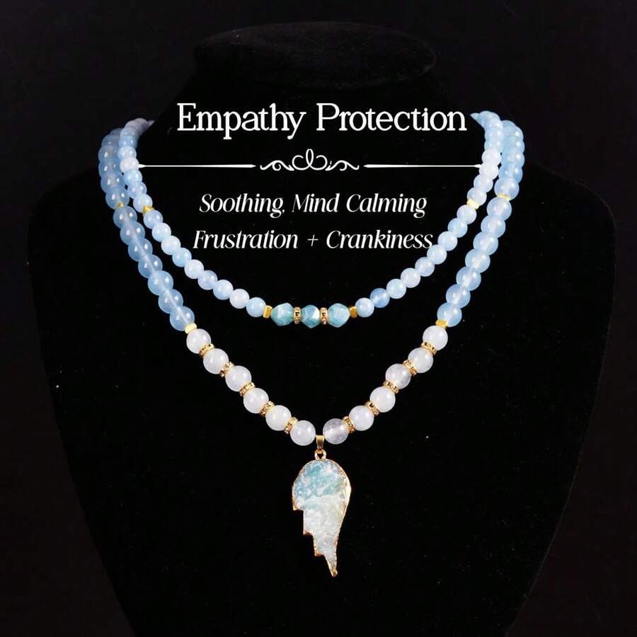 2pcs/Set Empathy Protection Necklace, Bohemian Style Natural Stone & Feather Pendant, Suitable For Daily Wear, Mother's Day, Christmas Gift (Pendant Design/Shape Random)