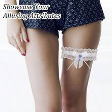 2Pcs Lace Wedding Garter Set Bride, White Bridal Garter With Stretchy Elastic Band, Keepsake And Toss Garters - White - View 6