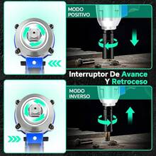 Llave de Impacto Inalámbrico 1/2 Sin Escobillas Pistola de Impacto Con Batería 650N.M, Taladro y Atornillador 3 EN 1, Cargador Y 4 Dados Para Coche Y El Hogar - Azul, 2 Baterías - Ver 4