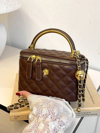 迷你纯色菱形链条水桶包、手提包和斜挎包