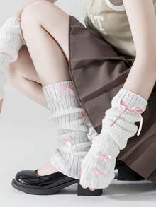 1 Pair Of Cute Bow Tie Women's Gloves Vertical Striped Women's Open Finger Gloves Y2K Warm Arm Cover Millennium Hot Girl Long Sleeve Cover