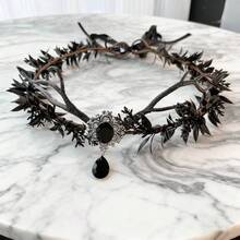 1 件异国手工泪珠额头饰品，合金叶冠，适合女性、婚礼、派对 - 黑色 - 查看 8