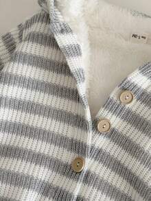 INS Newborn Baby Unisex Button Striped Knitted Thick Warm Lining Romper, Winter