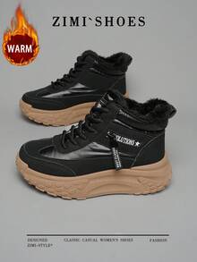 1 Pair High Quality Women's Winter Multifunctional Fashion Casual Thermal Lined Thick Sole High-Top Snow Boots, Outdoor Sports Casual Shoes For Daily Wear