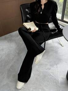 2026 Women's Spring Knitted Glutinous Rice Pants, Gray Drawstring Tie Flared Leg Trousers, Wool Blend Relaxed Fit Slimming Wide Leg Pants