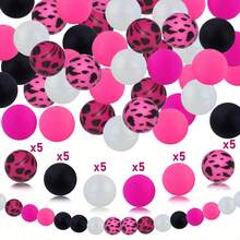 30/50pcs Pink Leopard Print Silicone Beads Set, 15mm, Suitable For DIY Jewelry Making