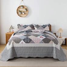 Twin Quilt Bedding Set - Lightweight Bedspreads, 2-Piece Microfiber Reversible Coverlets, Retro Bed Cover, Twin Size All Season Quilts - Grey - Viền tím - Xem 1