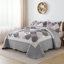 Twin Quilt Bedding Set - Lightweight Bedspreads, 2-Piece Microfiber Reversible Coverlets, Retro Bed Cover, Twin Size All Season Quilts - Grey - Viền tím - Xem 2