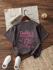 Tween Girl Funny Letter Print Crew Neck Short Sleeve T-Shirt, Summer Top