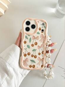 奶油色纹理波浪边亮面樱桃彩绘防摔手机壳保护套，配手工串珠手链，兼容 17 Pro/17 Air/17/17 Pro Max/16/11/16 Pro/16 Plus/16 Pro Max/16 e/15 Pro Max/13/14/12/XS/XR/7G/8P，兼容Galaxy S25/S25 Plus/S25 Ultra/A16/A36/A26/小米11/12 Pro/12/12 X/13 Pro/14 Pro/15 Pro，兼容Redmi 10/9/Note9/12c/Note11 Pro/Note8 Pro，国际版，非国内版 - 彩色 - 查看 4