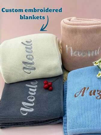 1pc Customized Personalized Letter Knitted Blanket, Suitable For Babies And Toddlers, All Seasons, Can Customize Embroidered Name, Personalized, Unique, Baby Gift, Ideal Gift For Him/Her, Son/Daughter, Halloween, Christmas, Ideal Gift For Bath Towel, Sofa Throw, Bed Blanket, Household Blanket, New Mom Gift