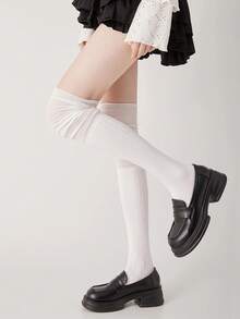 1双过膝蝴蝶结长袜，夏季女童日系JK风及膝袜，冬季防滑孕妇袜，舒适纯棉长袜，优雅日系休闲长袜，春夏款 - 彩色 - 查看 15