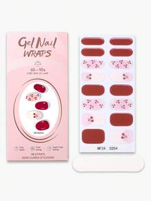 16pcs French Semi Cure Gel Nail Strips, Autumn And Winter Red Nail Cherry Glitter Self-Adhesive UV Gel Nail Stickers, Salon Quality, Easy To Apply And Remove, Suitable For Women's Christmas DIY Nail Stickers - Red - View 3