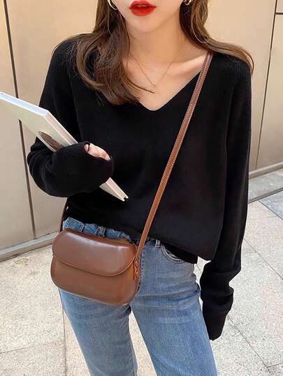 Women's Autumn/Winter Simple V-Neck Versatile Pullover Sweater