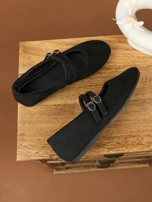 女士时尚圆头黑色鞋，黑色工作鞋，适合所有季节的休闲百搭平底鞋，优雅的平底鞋，玛丽珍芭蕾平底鞋，适合办公室、派对、婚礼、户外 - 黑色 - 查看 5