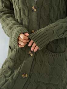 Female Cardigan, Solid Color Long Sleeve Sweater Knitted Coat With Pockets For Spring Fall, S/M/L - Army Green - View 5