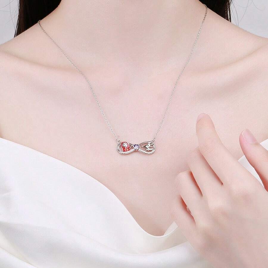 Collar con colgante de pareja de calaveras de dibujos animados exagerado personalizado, incrustado con circonita de diamante, regalo de moda de fantasma - Multicolor - Ver 1