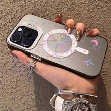 Funda magnética para teléfono móvil. Compatible con phone 16 Pro Max, 2025, 15 y 14 Pro. Incluye soporte. Resistente a caídas. IP12. Diseño elegante. Color plata con flores. - Blanco - Ver 7