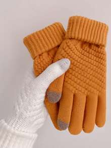 1 Pair Multicolor Winter European & American Popular Thick Velvet Knitted Five-Finger Universal Unisex Solid Color Gloves, Windproof - Multicolor - View 17