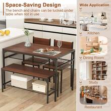 Dining Table Set For 4 Rectangular Table W/ 2 Chairs, 1 Bench, Storage Racks - Default - View 10