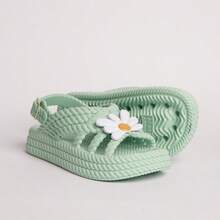 Kit Of 2 Pairs Of Girls' Daisy Sandals, Lightweight And Comfortable, Braided School Shoes - 白色+綠色 - 查看 2