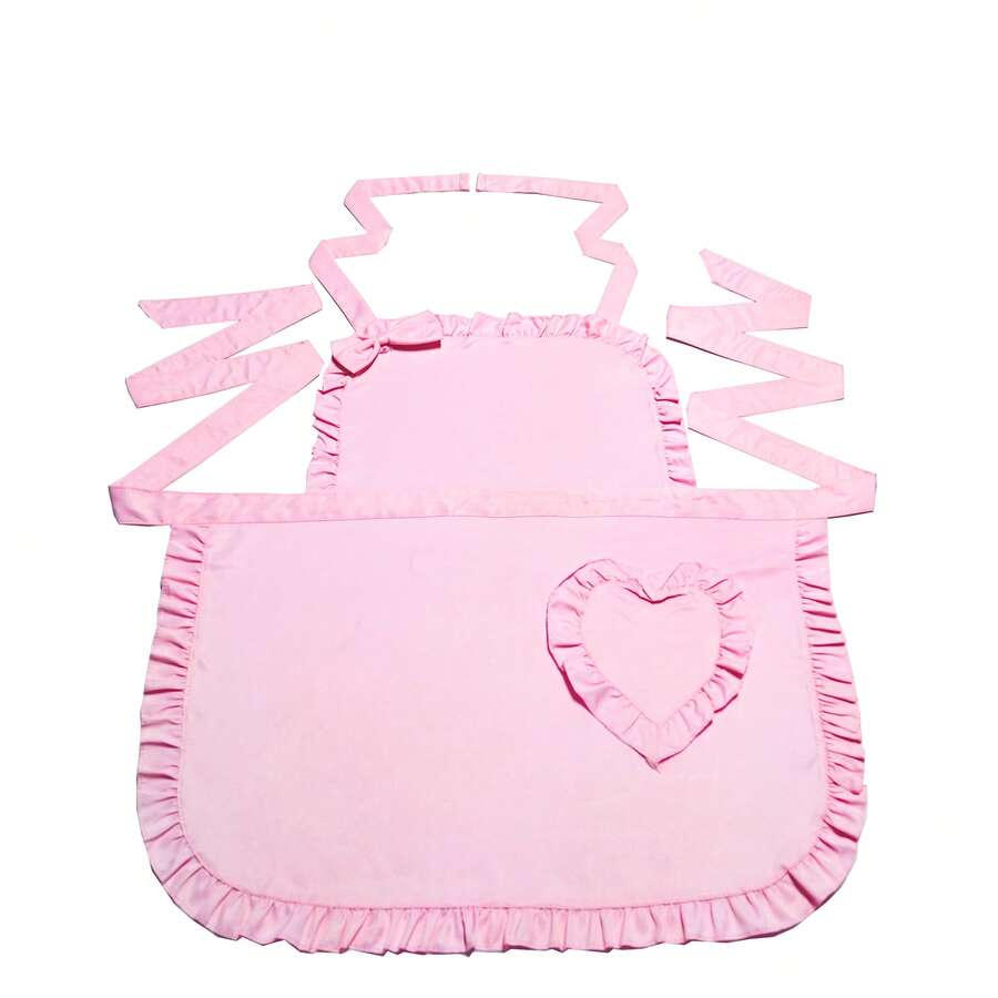 1pc Heart-Shaped Cooking Apron, Adjustable Tie Neck Chef Apron For Women, Suitable For Cooking, Role Play, Home Use