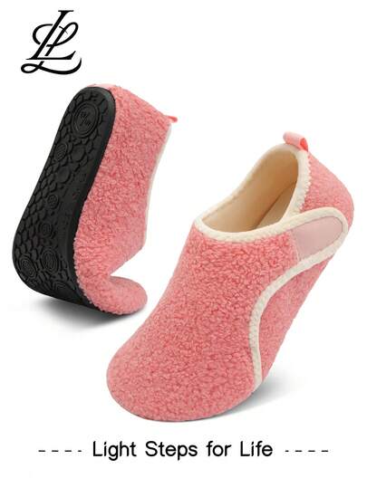 Leisfit Women's Wide Toe House Slippers, Comfortable Lightweight Retro Adjustable Flat Shoes, Solid Color Non-Slip Soles, Washable Indoor Slipper Socks, Suitable For Indoor/Outdoor Use, Autumn/Winter