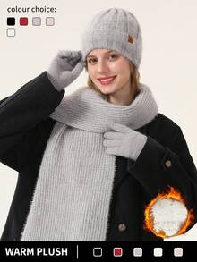 1-3pcs/Set Women's Winter Knitted Beanie Scarf Touchscreen Gloves Set, Thick Lined, Striped, Textured, Pompom Decor, Suitable For Skiing, Travel, Driving, Gifts Halloween Winter Accessories Halloween Decor