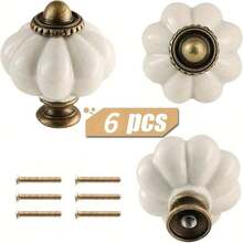 6pcs Acrylic Pumpkin Knobs, Vintage Cabinet Drawer Pulls, Single Hole With Screws, Decorative Dresser & Closet Hardware, Furniture Accessories For Home Renovation - Multicolor - View 2